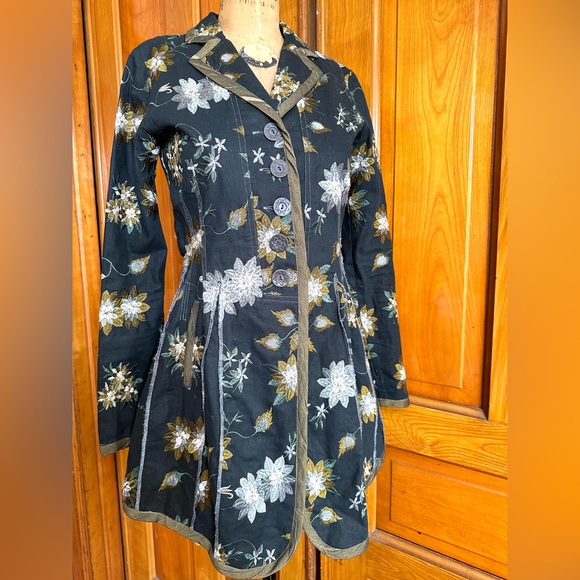 Neesh by DAR Anthropologie tapestry frock coat medium cotton linen embroidered - Picture 7 of 9